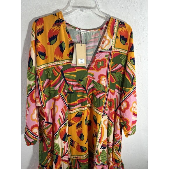 Label of Love NWT Orange Green  Tropical Medium Woman dress Anthropologie Summer - Picture 3 of 11